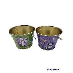 2 Springtime Easter Bunny Garden Galvanized Steel MINI Bucket Decoration Planter